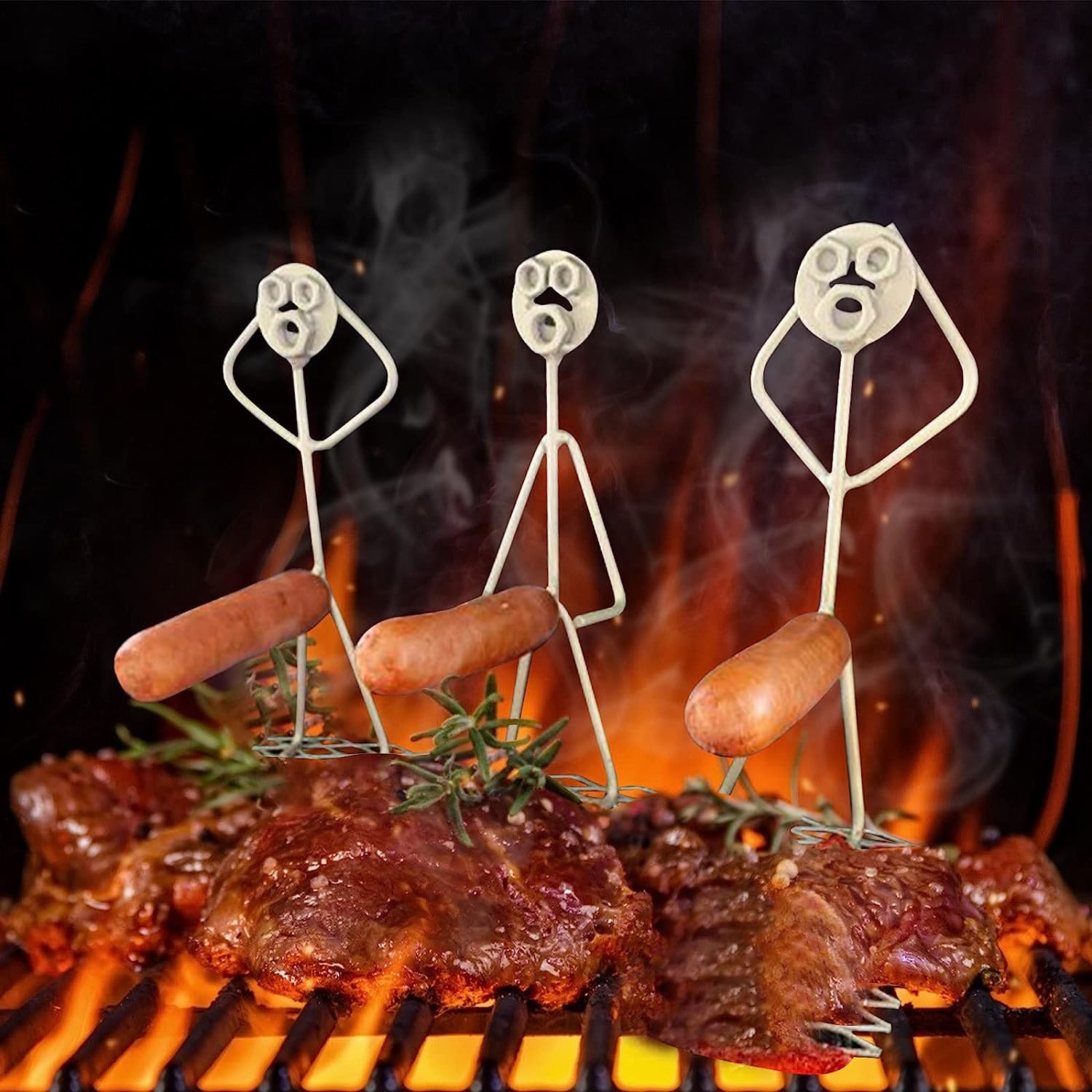 Hot Dog Roaster Stainless Steel Three Man Stick Figure Griller