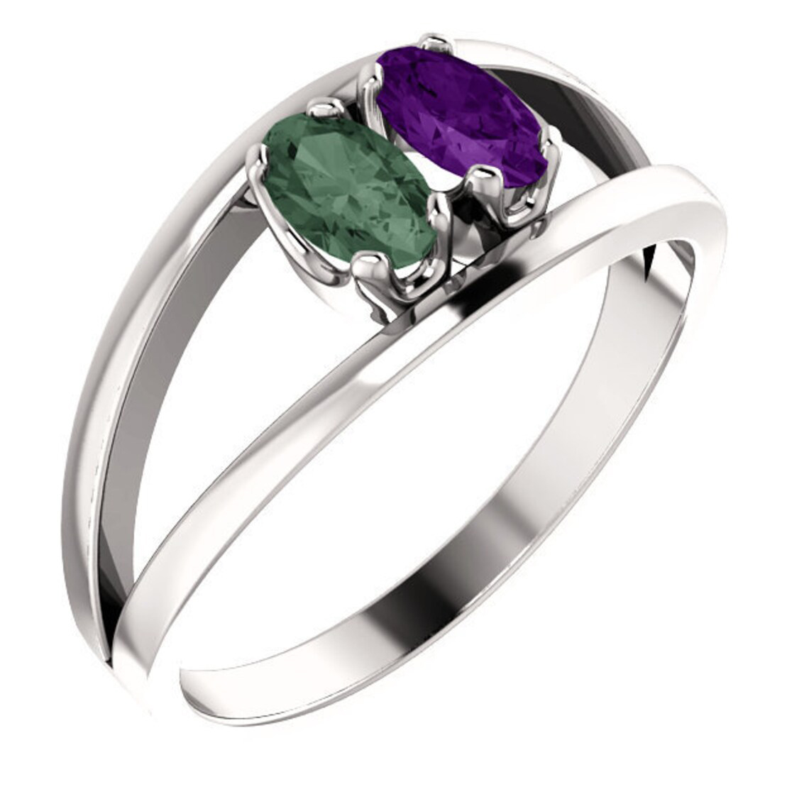 1- 6 Oval Stones Sterling Silver Mother's Ring