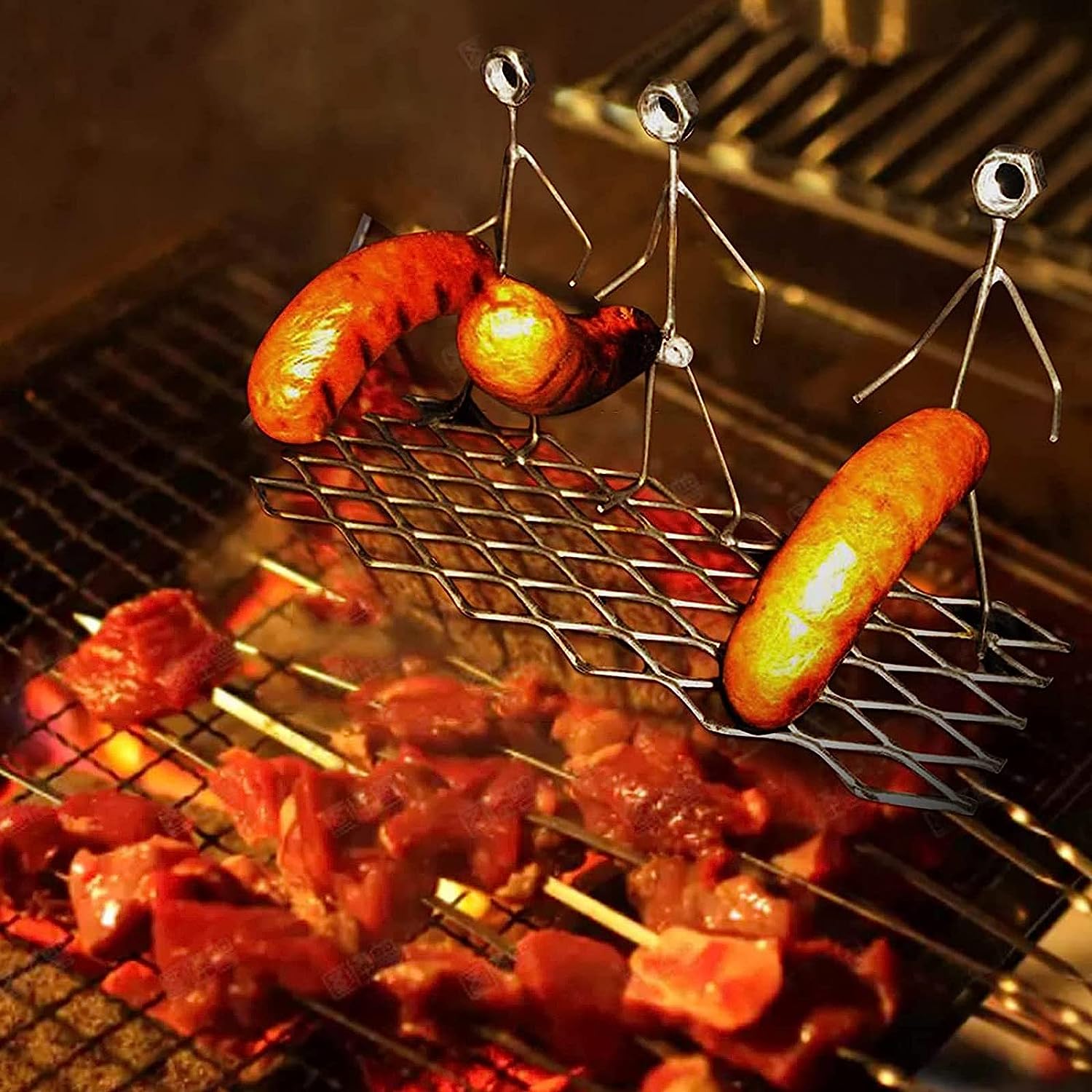 Hot Dog Roaster Stainless Steel Three Man Stick Figure Griller