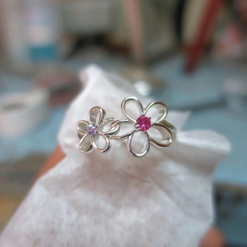 2 Stones Floral Design Ring