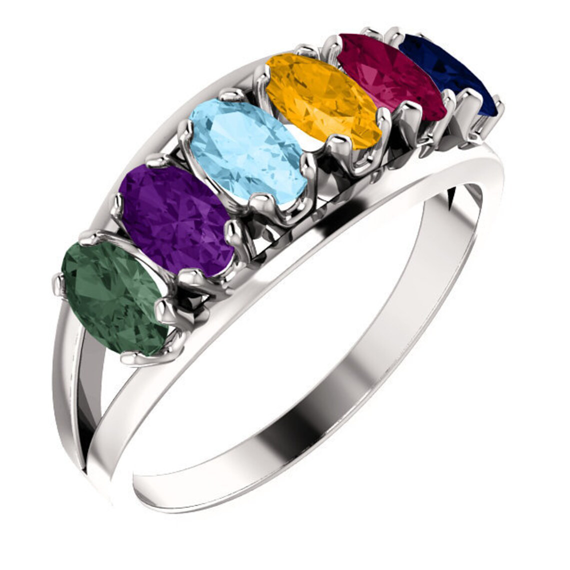1- 6 Oval Stones Sterling Silver Mother's Ring