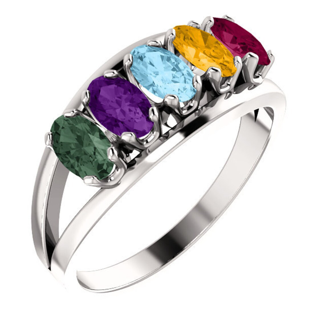 1- 6 Oval Stones Sterling Silver Mother's Ring