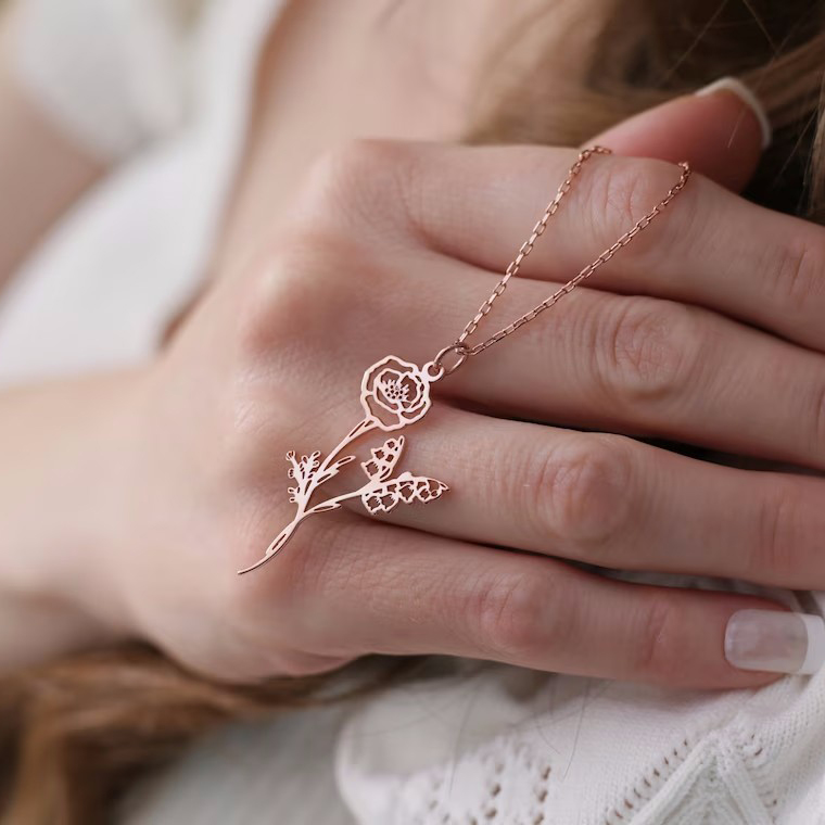 Combined BirthFlower Bouquet Necklace For Mother's Day