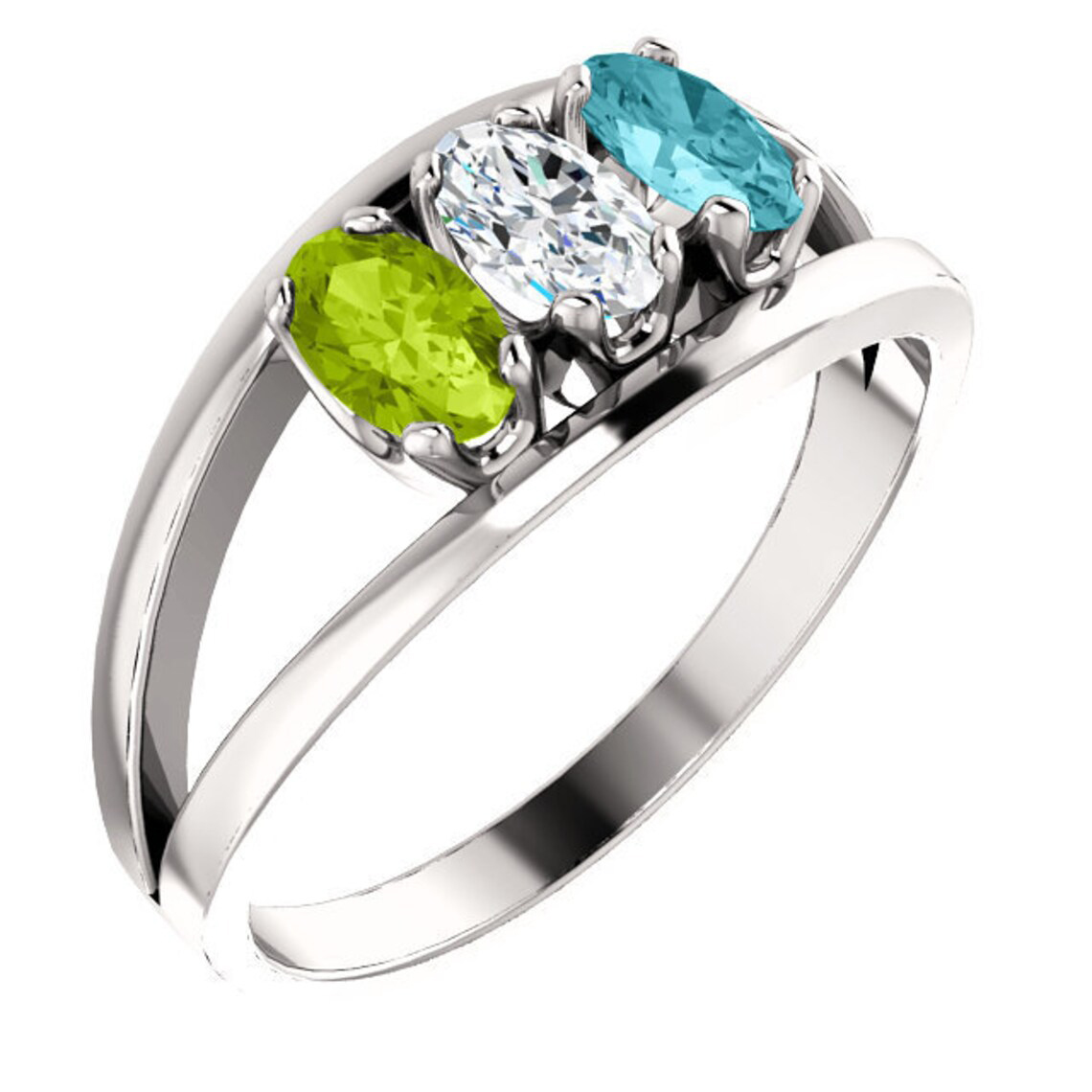 1- 6 Oval Stones Sterling Silver Mother's Ring