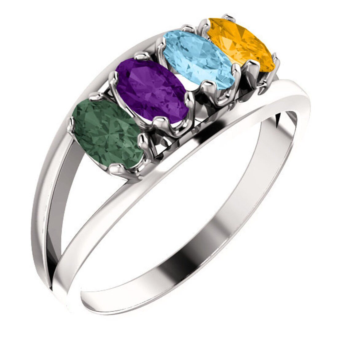1- 6 Oval Stones Sterling Silver Mother's Ring