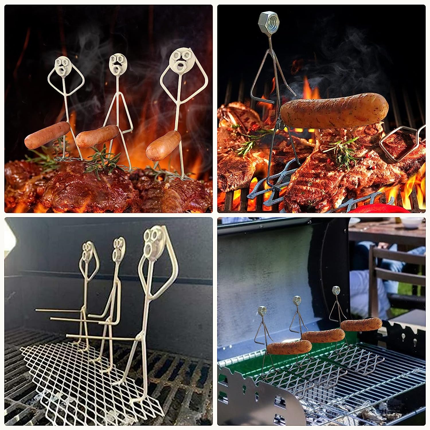 Hot Dog Roaster Stainless Steel Three Man Stick Figure Griller