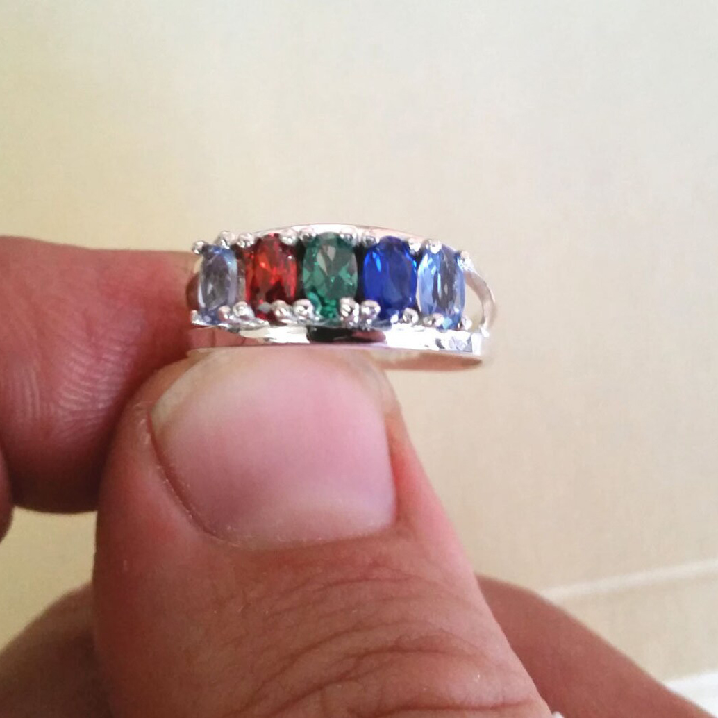 1- 6 Oval Stones Sterling Silver Mother's Ring
