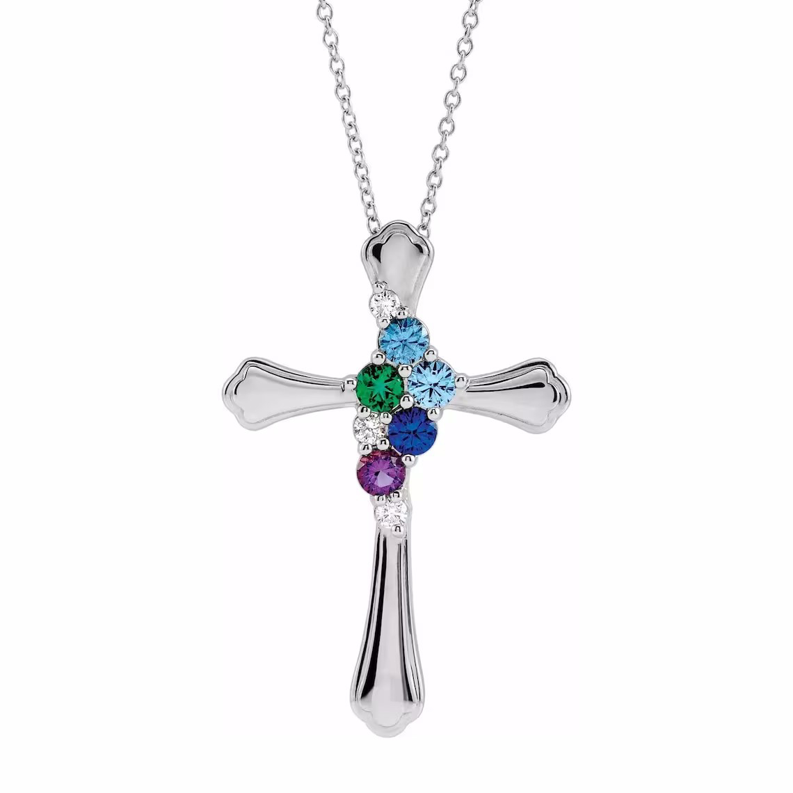 Cross Family Birthstone Pendant Mother's Necklace