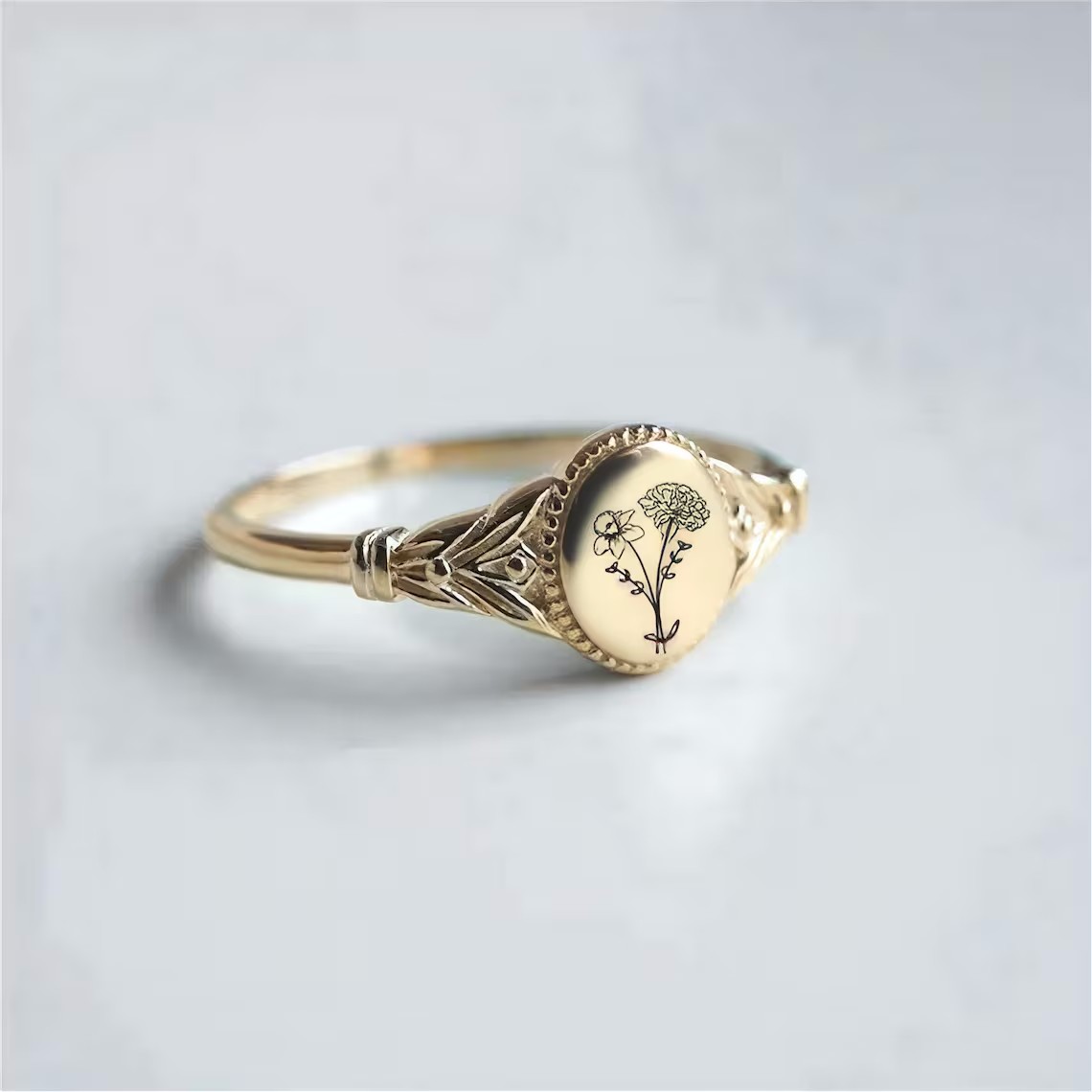 Personalized Birth Flower Ring